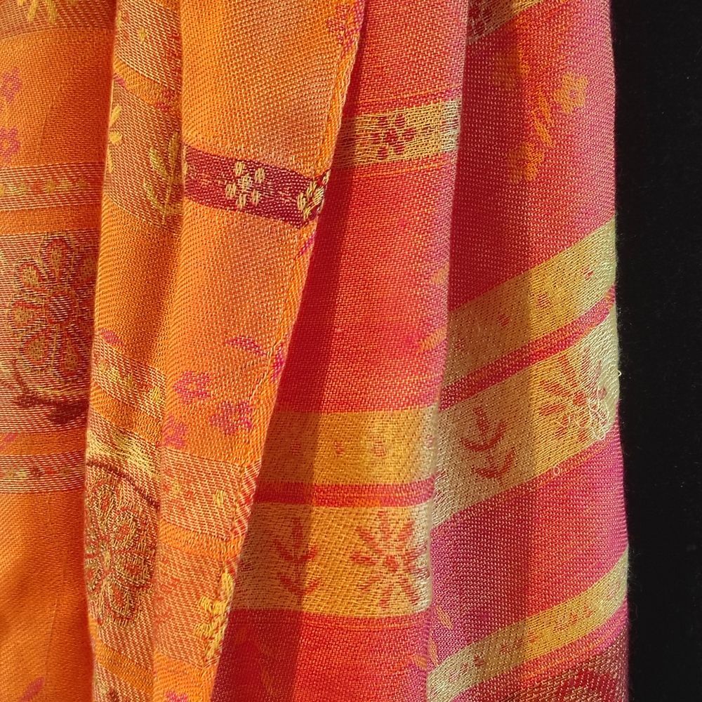 Marc Rozier Paris Silk Blend Scarf – Orange with Gold Floral Accents - Size - OS - Picture 4 of 8